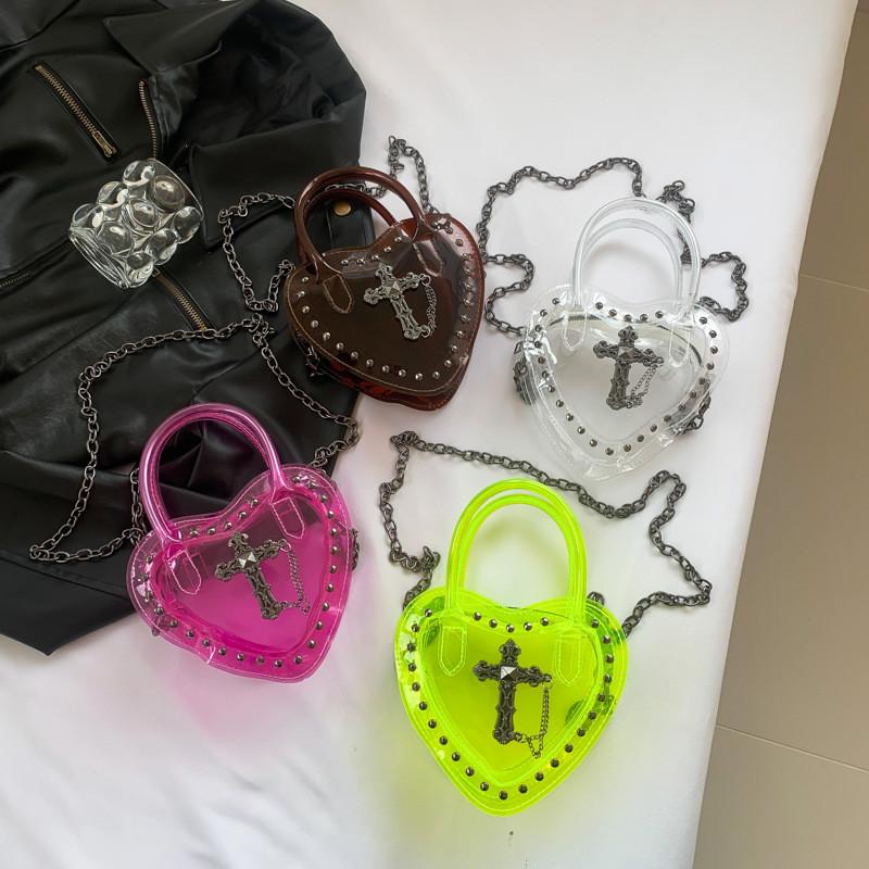 Small Heart Shape Pu Chain Bag With Foldover Top For Chic Travel And Leisure