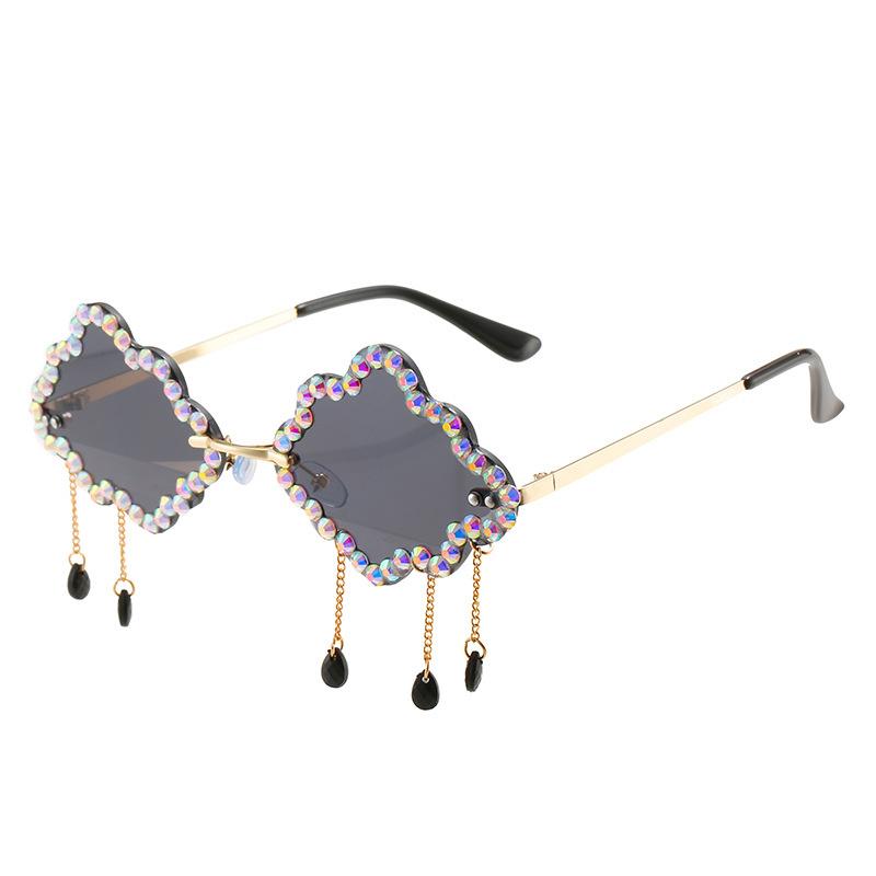 

Fashion Rhinestone Rimless Cloud Tassel Sunglasses For for Women Luxurious Brand Design Classic Vintage Metal Diamond Steampunk Style Sun Eyeglasses only 1 sunglasses