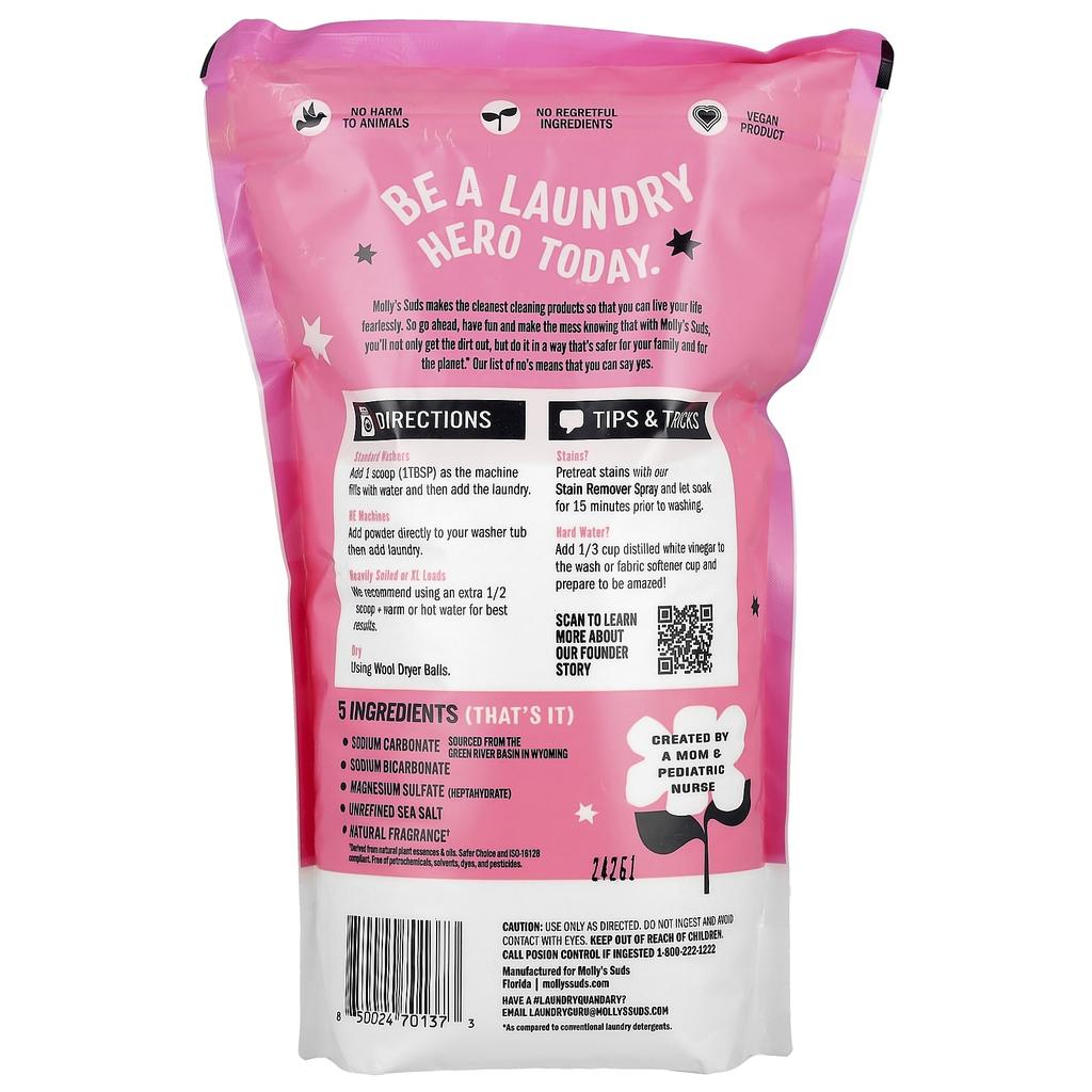 Molly's Suds Powdered Laundry Detergent, Lotus & Peony, 2.23Kg(79Oz)