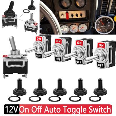 5/1pcs 12V Auto Toggle Switch Boat Marine Heavy Duty Toggle Flick Switch W/ Waterproof Cover ON/OFF Car Dash Metal SPST Terminal