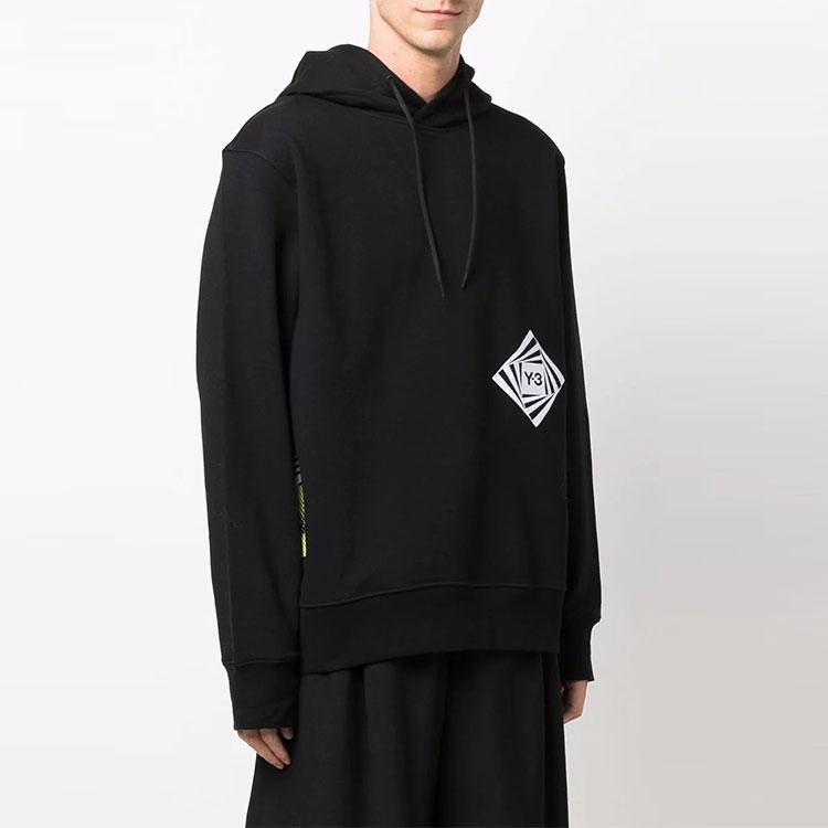 Y-3 FW21 Logo Print Loose Drawstring Hoodie Men Tops Black HF7067