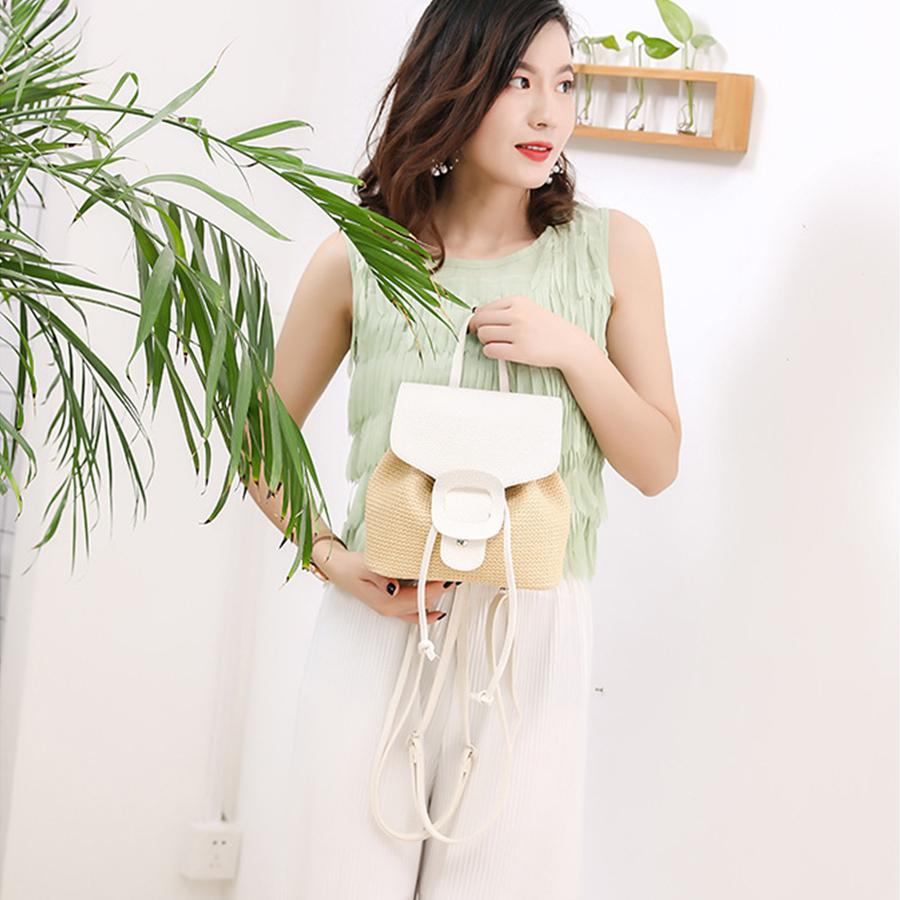 Straw  Backpack for Teenage Girls Shoulder Cord Female Travel Daypack High Capacity Backpack