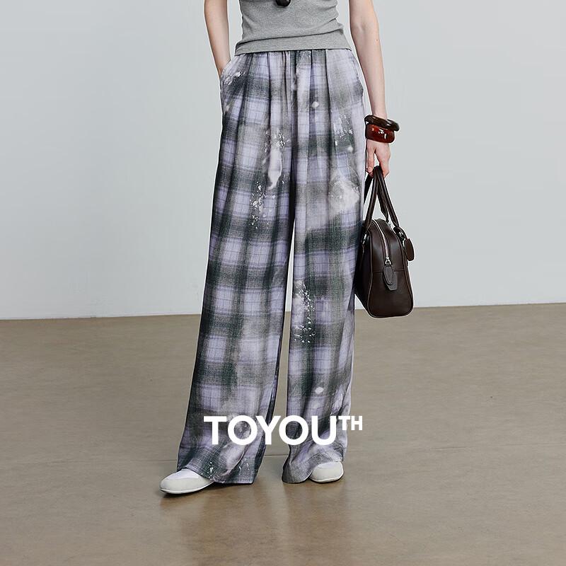 

Chuyu Women s Tencel Lyocell Checked Wide-Leg Pants L