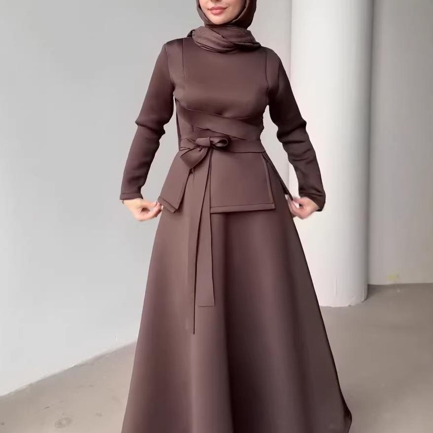 Cross-border Europe, America, Amazon autumn new women's clothing commuting fashion temperament lace-up base comfortable dress