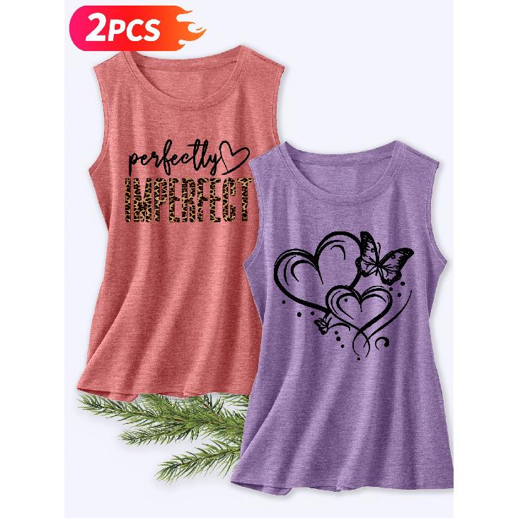 Follow a Specific Direction Two-piece Summer Women's Beautiful Tank Top Set Leopard Print: Perfect or Imperfect, with Love and Butterfly Series