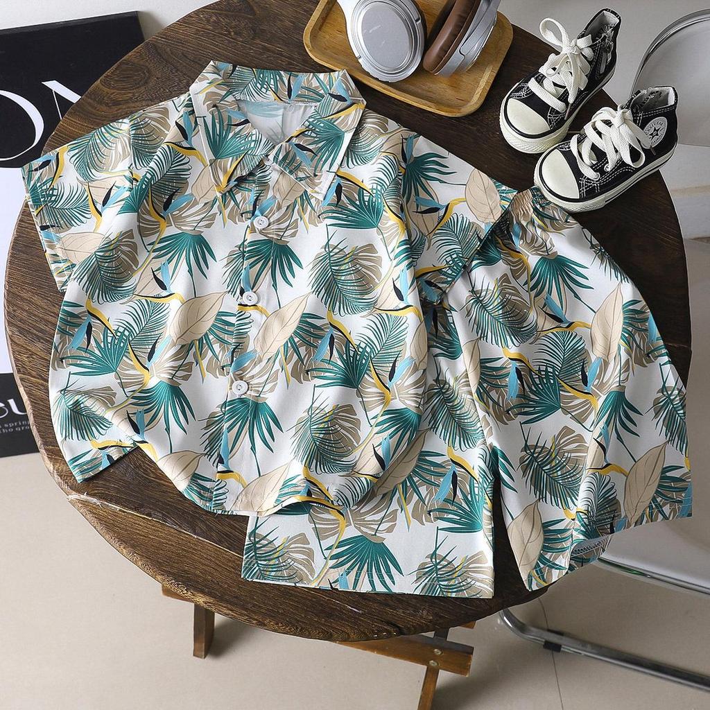 Trendy Summer Beach Short Sleeve Set for Kids – Handsome Two-Piece Outfit
