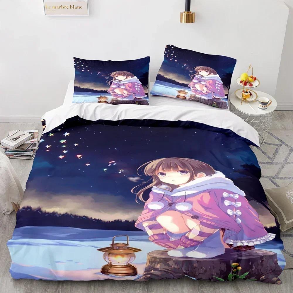 Comforter Kawaii Girl Anime Sexy Girl Bedding Set 3D Printed Suitable For Bedroom Kids Home Textile