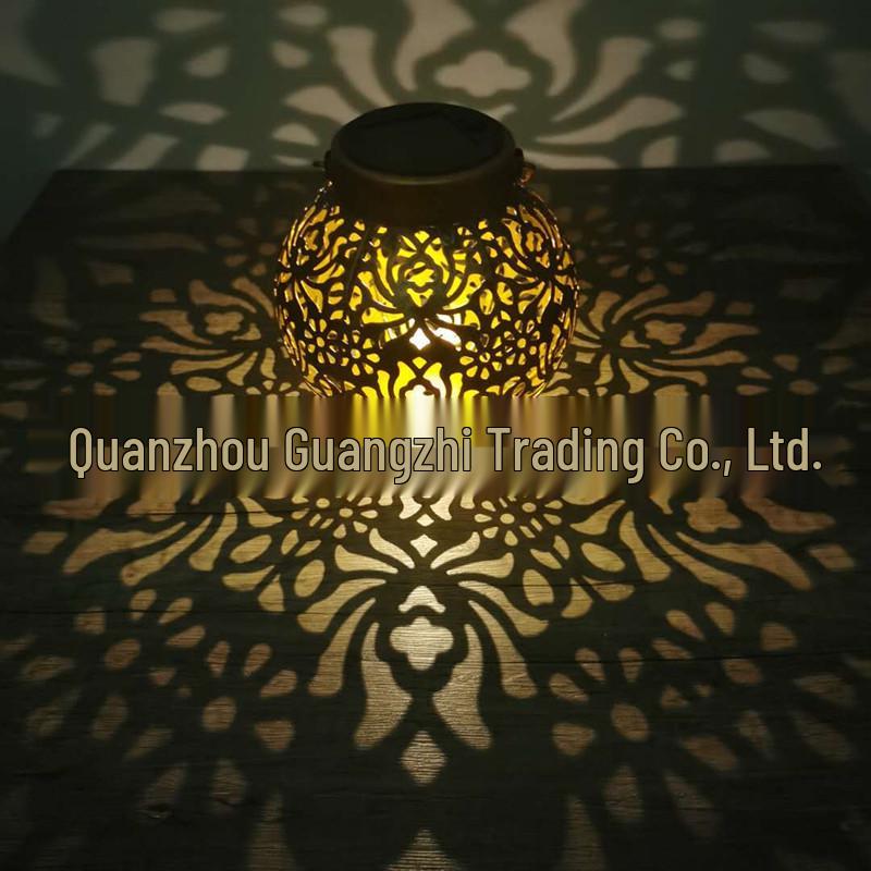 Cross-Border Solar Lantern: Wrought Iron Peony Projection Light for Outdoor Garden and Courtyard.