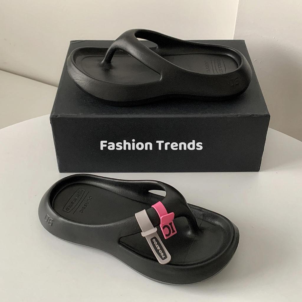 Korean Women's Fashion Silver Thick Sole Height-Boost Beach Slippers