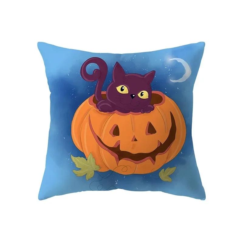 Halloween Theme Pillow Cover Car Office Living Room Sofa Halloween Pumpkin Lantern Decoration Pillow Cover