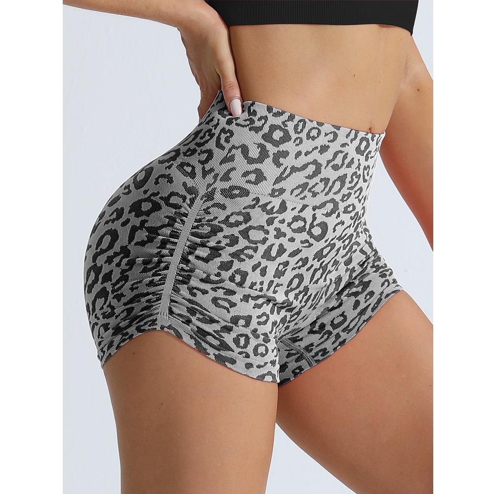 High Waist Slimming Yoga Shorts Women's Sport Running Fitness Shorts Tight Fitting Leopard Print Three-Quarter Length Outerwear