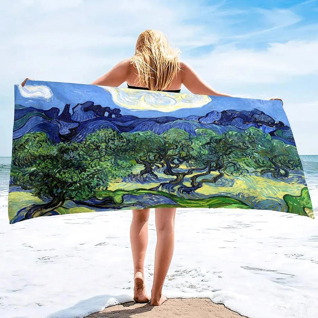 Van Gogh Starry Night Beach Towel, Classic Art Print, Quick Dry Soft Towel For Beach & Pool  Absorbent Oversized Bath Towel