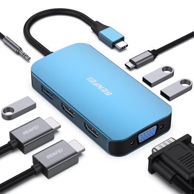 BENFEI USB C 8in1 Hub Yerleştirme Yerleştirme istasyonu MST 2 x HDMI VGA 3 x USB 100W PD Şarj Ses iPhone 15 MacBook 2023 iPad Pro iMac XPS ile uyumludur