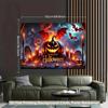 1 Piece of 2D Background Fabric, Pumpkin Lantern with Flying Bat Polyester Fabric Background Fabriczyc