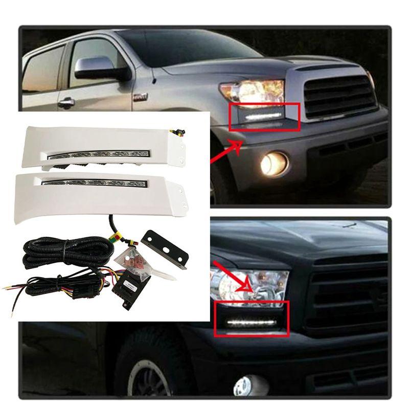 NEW-2Pcs 12V Car LED Daytime Running Light For Toyota Sequoia 2007 -2013 DRL White Fog Lamps