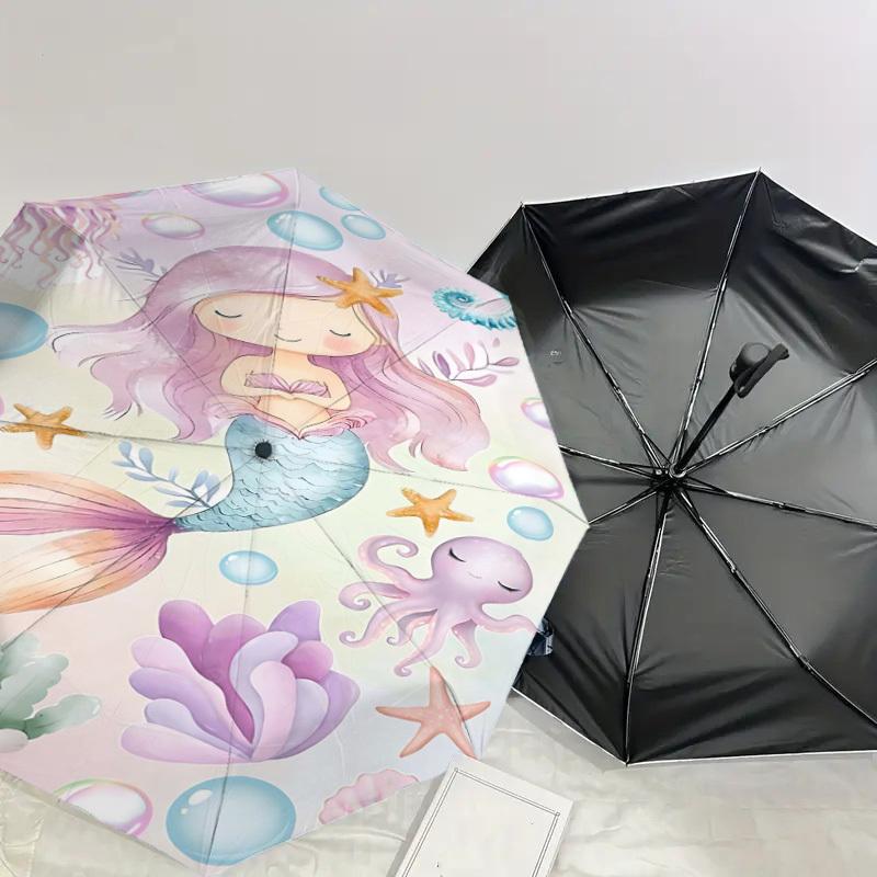 1PC Mermaid Octopus Umbrella-8-Rib Reinforced Portable Folding Travel Suitable for All Seasons Outdoor Daily Use-Z0455