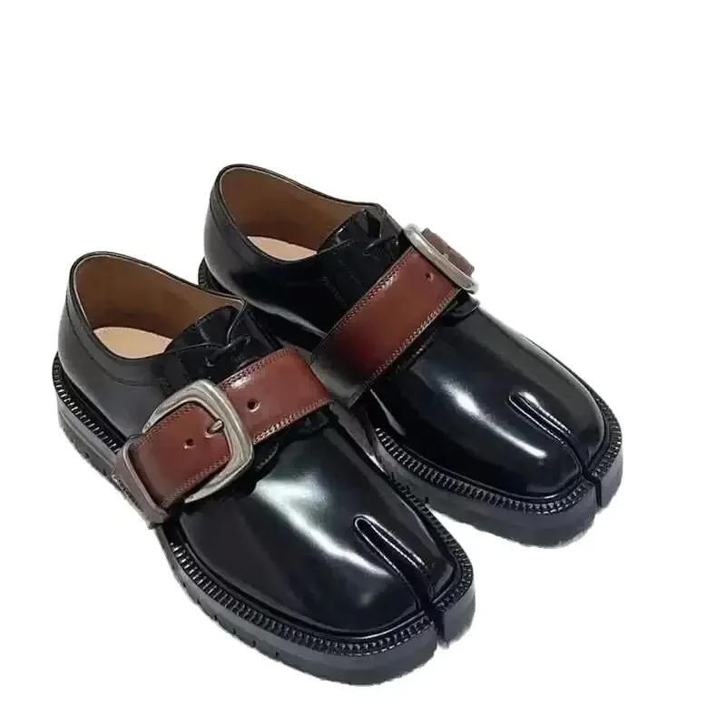 Women's Fall Winter Thick Bottom Heightening Fashionable Versatile Oxford Shoes Color Block Leather Version Ankle Strap Casual