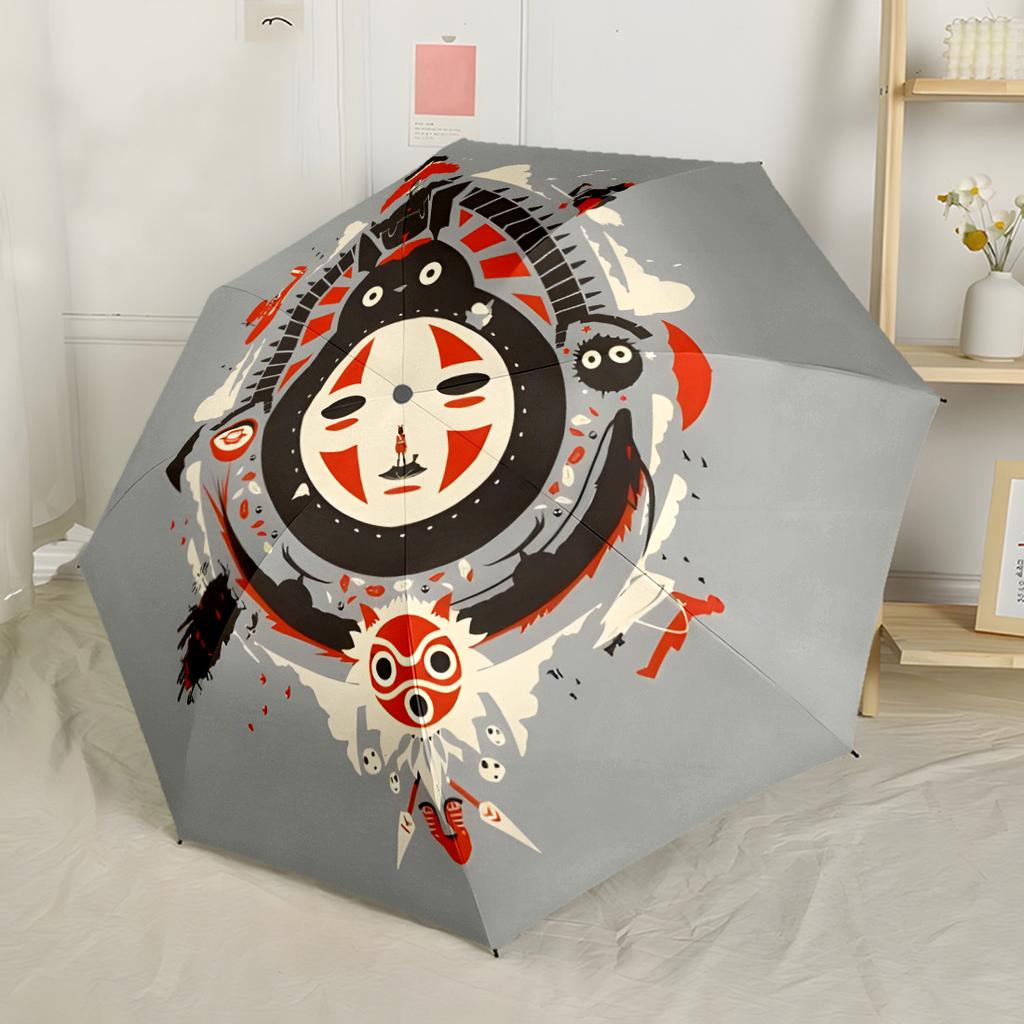 Totoro Avventura Sotto la Pioggia Ombrello Automatico Portatile Compatto 8 Stecche Leggero Design Pieghevole per Donne/Uomini Amanti della Moda Regalo Spirituale