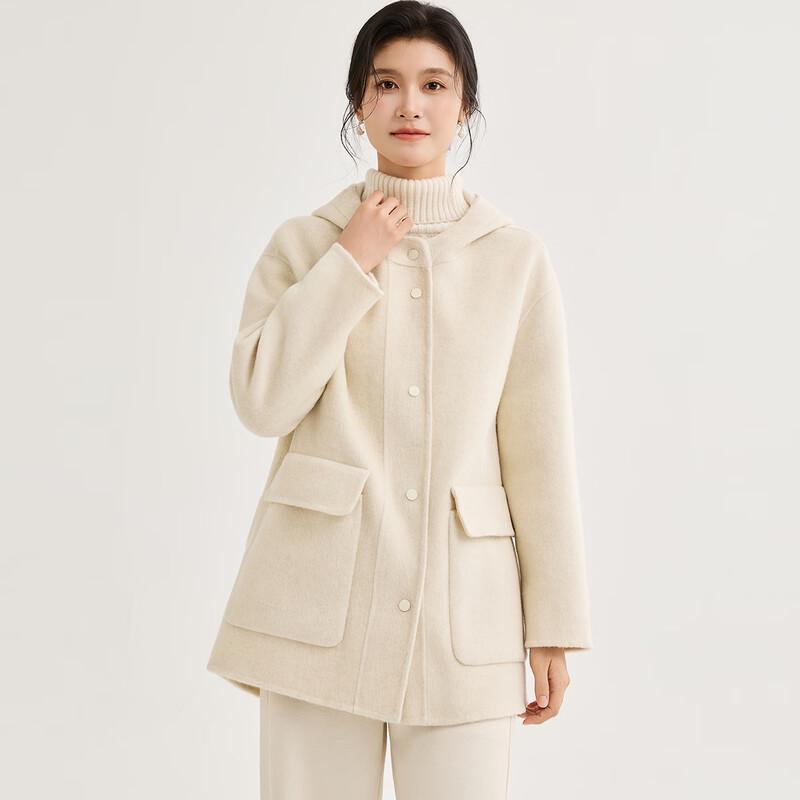 

Women s Hooded Double-faced Wool Coat M