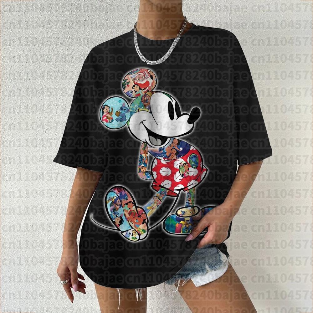 Summer  T Shirt Women  Mickey Mouse Print Female Clothes Top O-neck Ladies  Fashion Streetwear Hip-hop Shirt