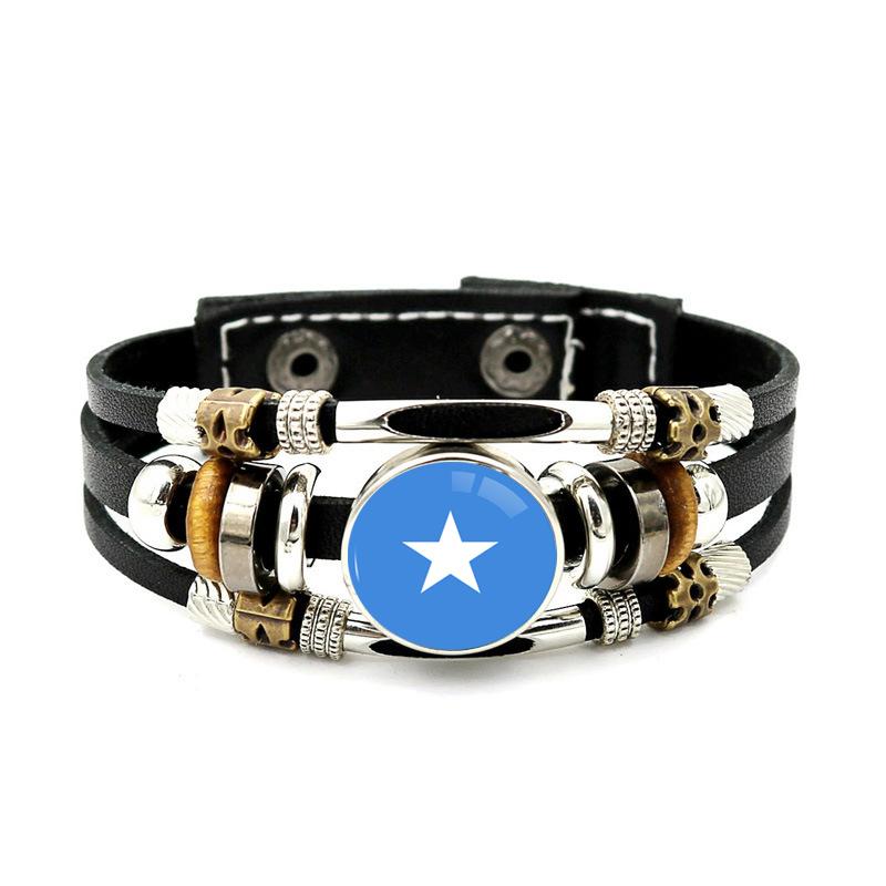 Factory National Country Flag Design Bracelet Crystal Bead Snap Button Sports National Team Jewelry Gift Leather Wrap Bracelet