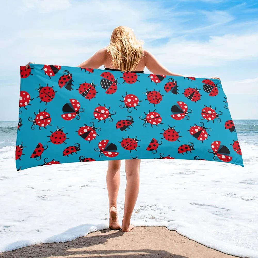 Ladybug Beach Towel Microfiber Cartoon Insect Bath Towel Quick-dry Swimming Cover Soft Portable Camping Sport Spa Travel Towels