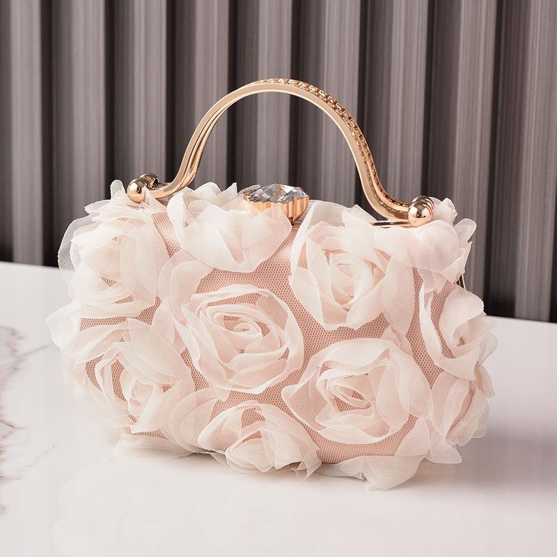 

Pink Tote Bag Flower Shoulder High-end Spring Bag 2026 Luxury Designer Diamond Handbags for Woman Elegant Evening Wedding Clutch бежевый