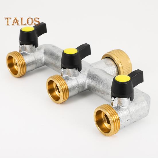 3 Way Garden Hose Splitter Nickel Plated Brass Faucet Manifold 3/4" Frost Resistant Outdoor Hose Spigot Adapter for Gardens Yards Farms