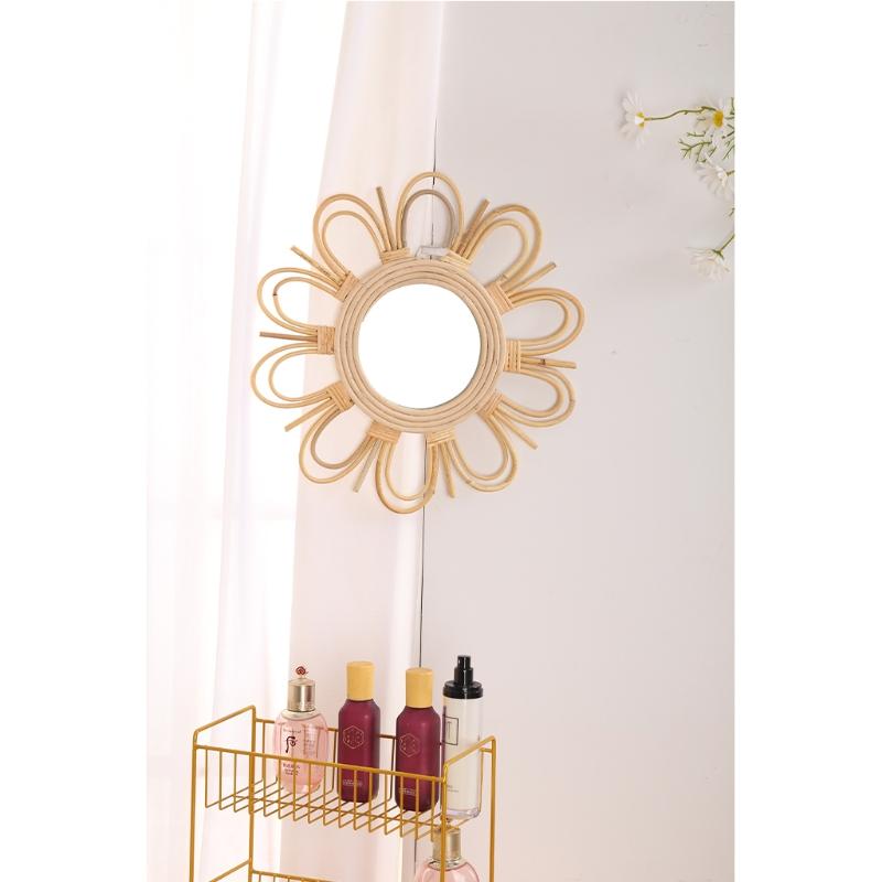 Woven Rattan Dressing Mirror Innovative Art Decoration Makeup Mirrors Bathroom