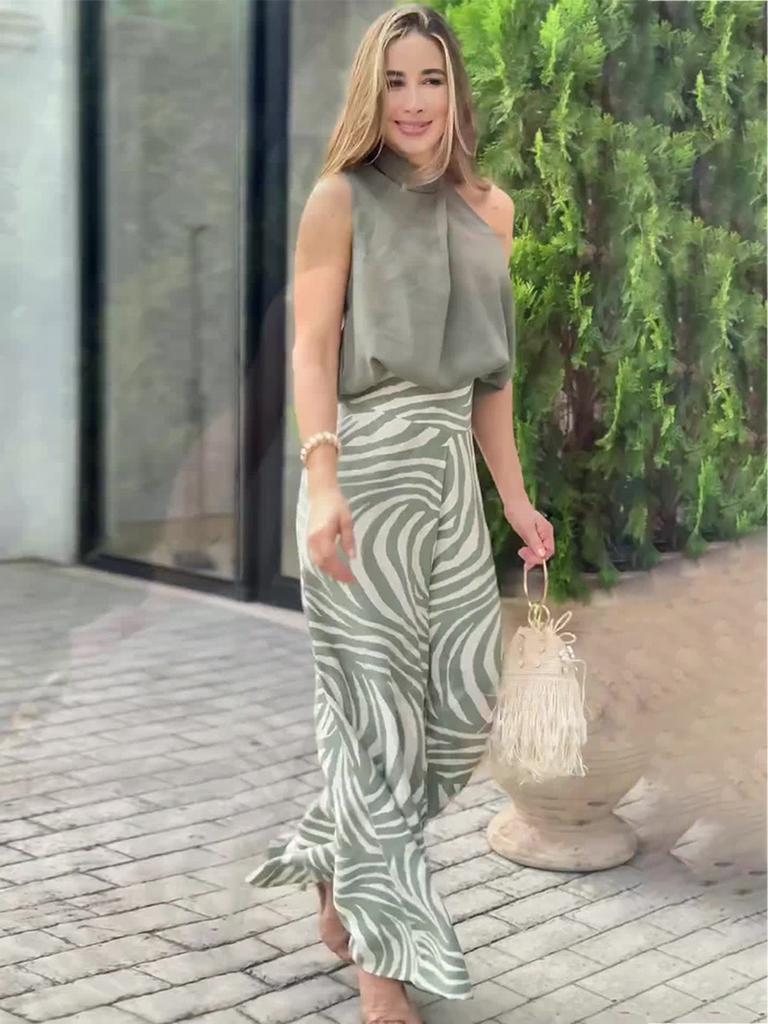 Summer New Sleeveless Vest Top Zebra Print Wide Leg Pants Fashion Two Piece Set Women's Clothing