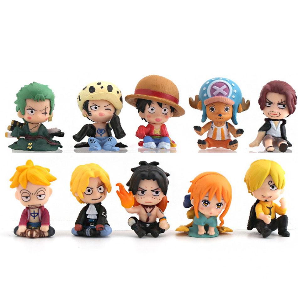 Sada 10 ks Anime One Piece Figurky Hračky Luffy Roronoa Zoro 4cm Q Verze Akční Figurka Kawaii Panenka Dekorace do Auta PVC Model Dárek