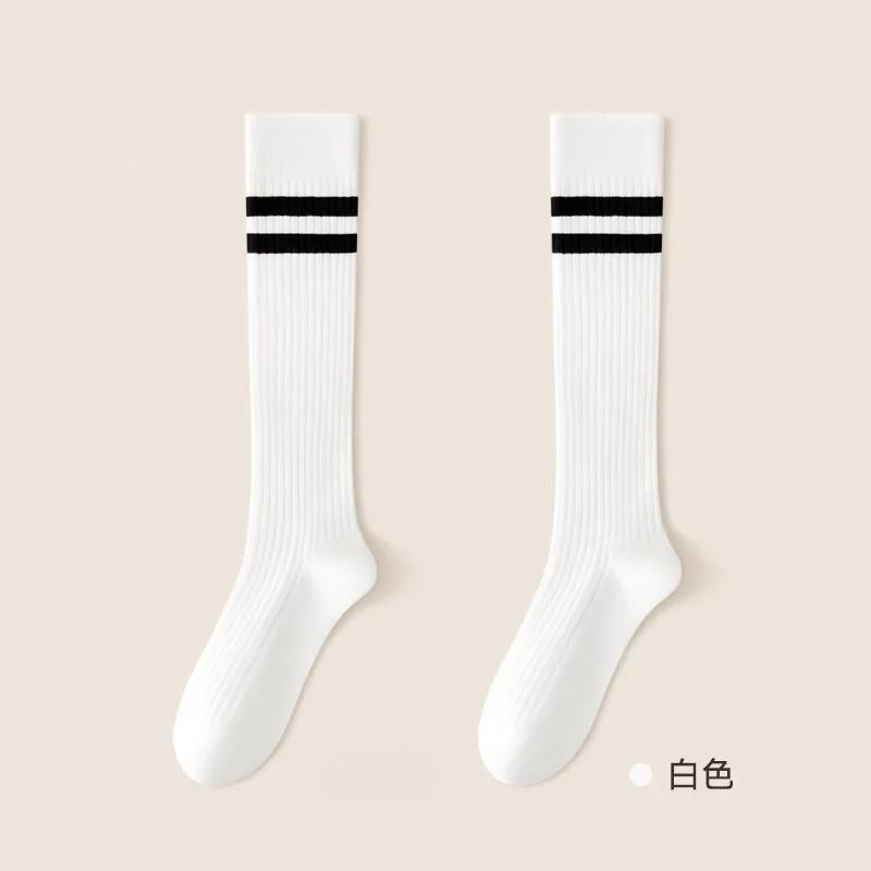 Women Striped Cotton Long Socks Japanese Jk Black White Knee High Stockings Long Tube Leg Solid Color Girls Students Warm Socks