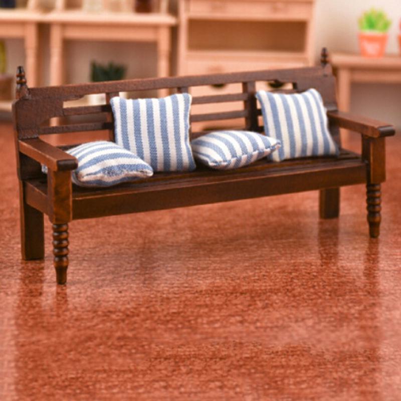 1:12 Dollhouse Miniature Sofa With 4 Pillows Toy Wood Dollhouse Furniture