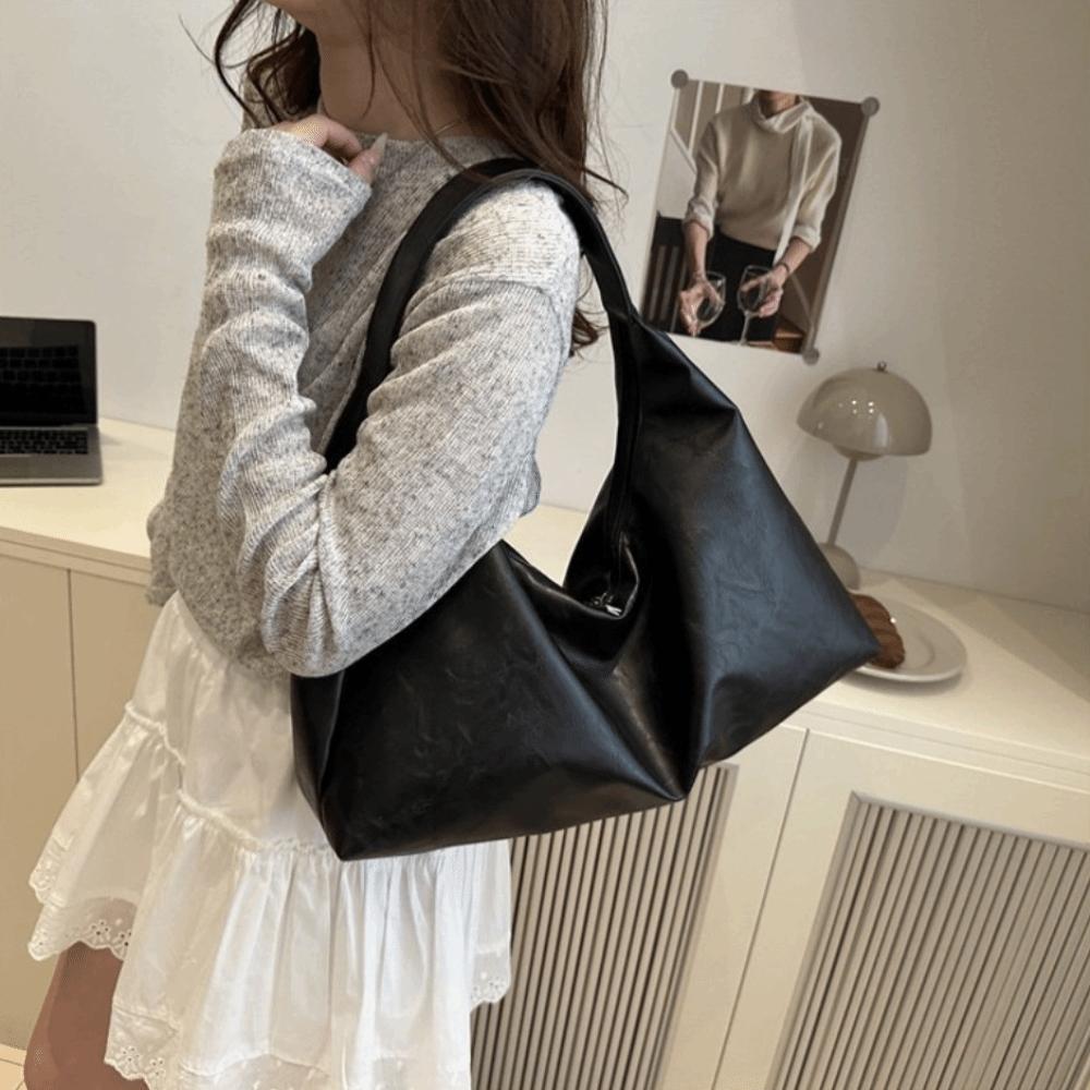 Leisure Soft Leather Tote Bag Vintage Women's Armpit Bag Trendy Large Shoulder Bag  Girls