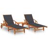 Sun Loungers Set of 2 with Table and Cushions Solid Acacia