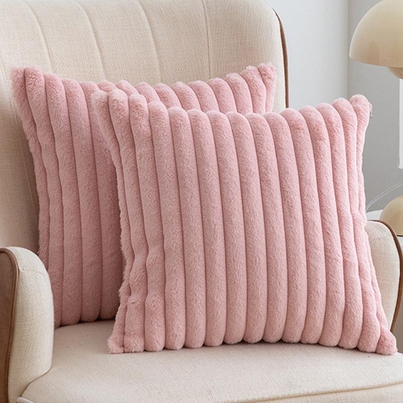1pc Faux Fur Plush Decorative Throw Pillow Covers Fuzzy Striped Soft Pillowcase Cushion Covers for Sofa Couch Bedroom 18x18 Inch