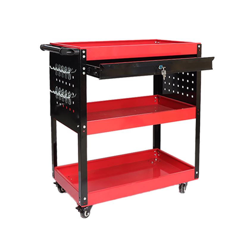 Robust Three-Tier Tool Cart with Drawers and Mobile Parts Dolly for Workshop Storage