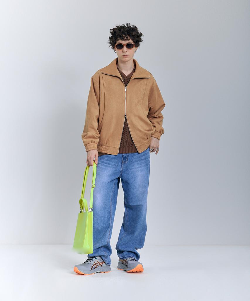 Ironyporno Whiteline 86-Iro253 Curved Bomber Suede Jacket Camel