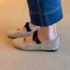 Sheepskin version~ Xiaoxiangfeng rhinestone bow flats, round head one-word strap ballet shoes, shallow mouth Mary Jane single shoes