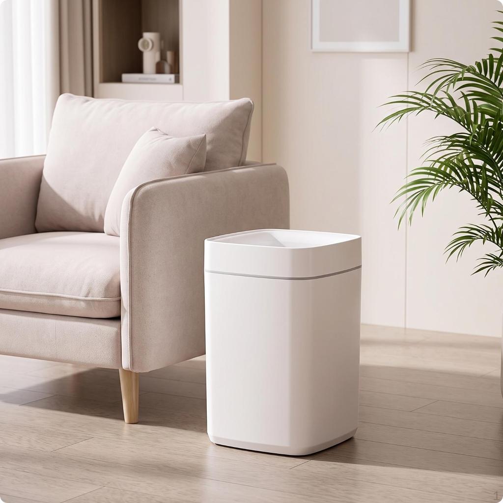 Compact Square Trash Can | Minimalist, FloorStanding Waste Bin, for restroom White