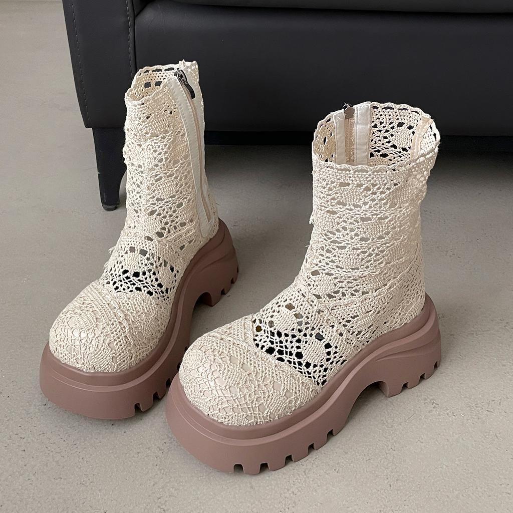 White small man heightened thick-soled Martin boots women's 2025 new summer versatile retro soft-soled hollow short boots