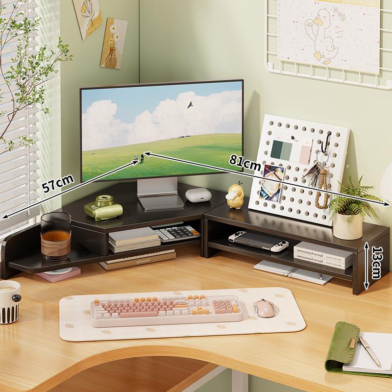 Corner Desktop Monitor Stand with Storage Rack
