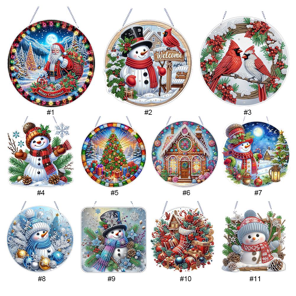 Xmas Theme 2D Flat DIY Special Shape Rhinestone Diamond Art Window Pendants Diamond Art Pendant Wall Decor for Home & Windows