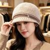 Short Brim Design Knitted Cap Rabbit Fuzz Fabric Fleece Lined Beanie  Mom Daily Accessory