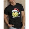 European Sizes Men'S Casual Crew Neck T-Shirt with Geometric-Patterned Pickleball & Santa Hat Design, Slight Stretch