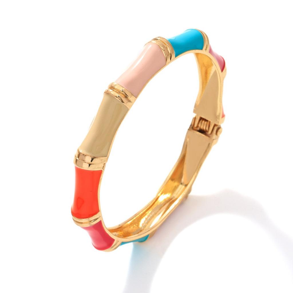 European, American Bohemian Alloy Bamboo Bracelet Women's Fashion Personality Enamel Color Drip Oil Holiday Wind Bracelet