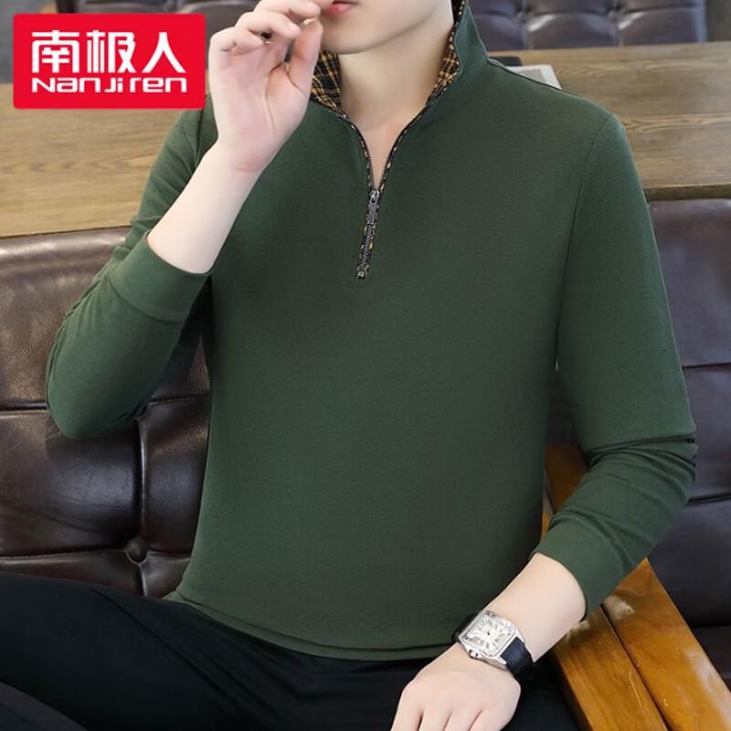 Nanjiren T-shirt Casual da Uomo a Maniche Lunghe con Collo Rialzato e Mezza Zip