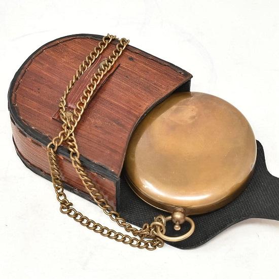 Sundial Compass Width Leather Unique Gift for Men, Handcrafted Brass Pocket Sun Dial, Steampunk Bronze Anniversary Compass Gift