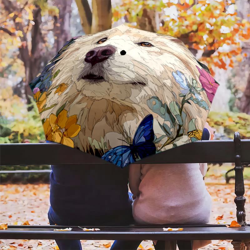 Colorful Samoyed Pattern, Automatic Folding Umbrella, Portable and Foldable Design, 8 Ribs, a Christmas or Birthday Gift.