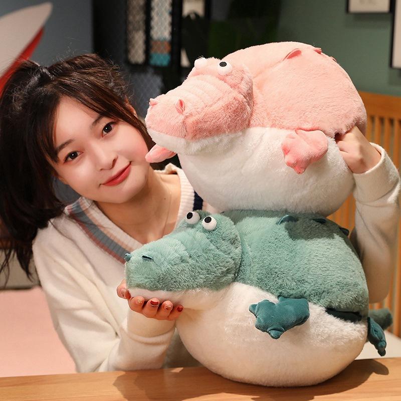 Cute Chubby Little Crocodile Throw Pillow Plush Toy Doll Puffer Fish Doll Home Pillow Cushion Nap Cover Blanket